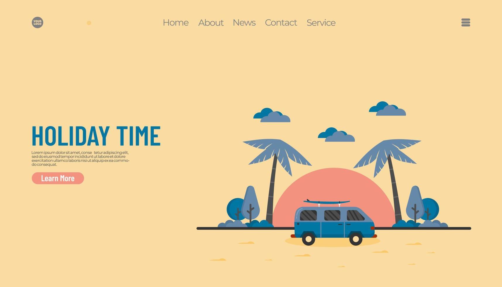 Illustration vector graphic of summer holiday concept, van car with beach background. good for web landing page