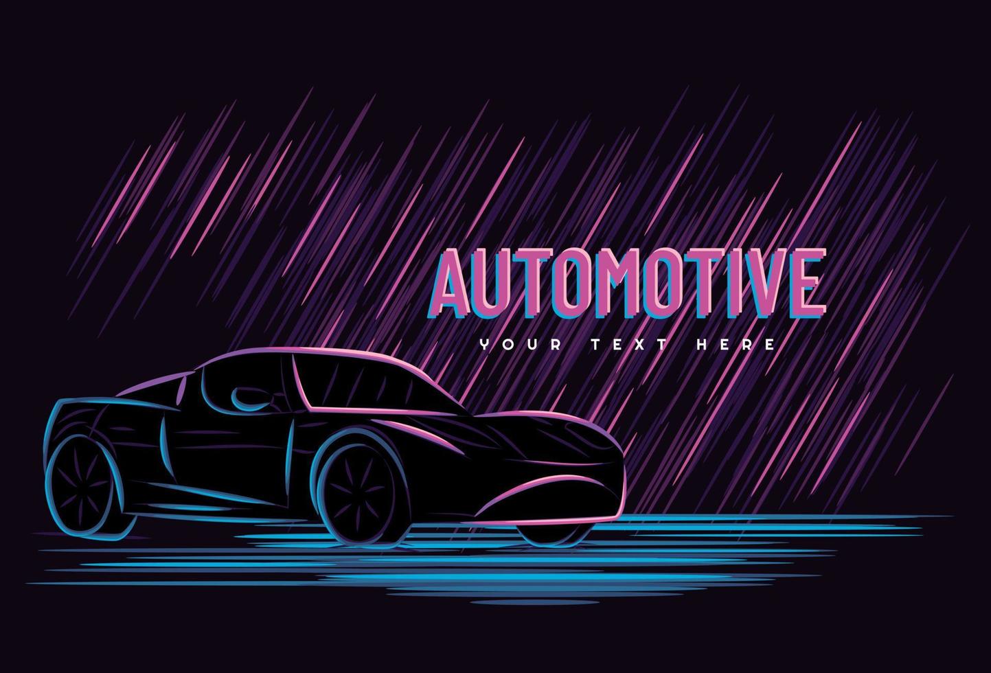 Illustration vector graphic of car automotive concept with line art neon sign style, Good for t shirt, banner, poster, landing page, flyer.
