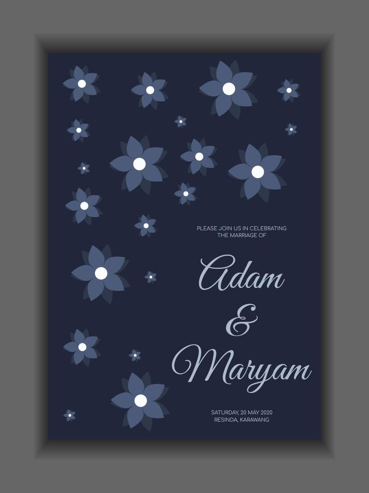 Greeting card design, wedding invitations, rsvp or template for writers competition diploma with golden frame and flower on a dark turquoise background vector