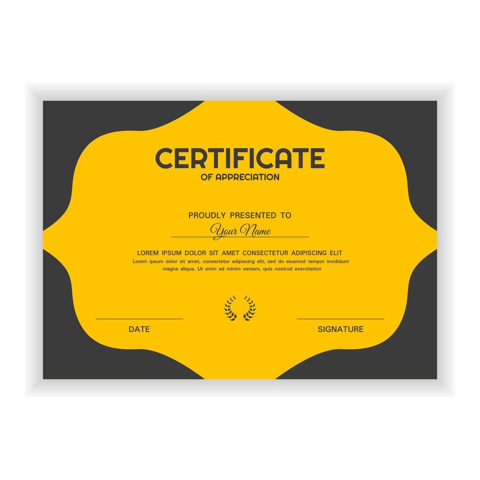 Creative Certificate of Appreciation Award Template with yellow color vector