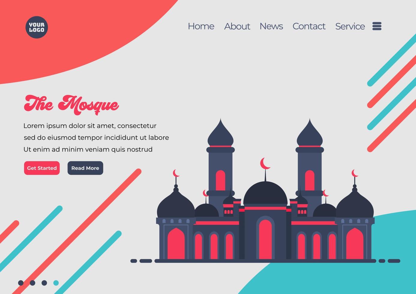 Landing page template of Mosque illustration. Modern flat design concept of web page design for website and mobile website. Easy to edit and customize. Vector illustration. Flat design style