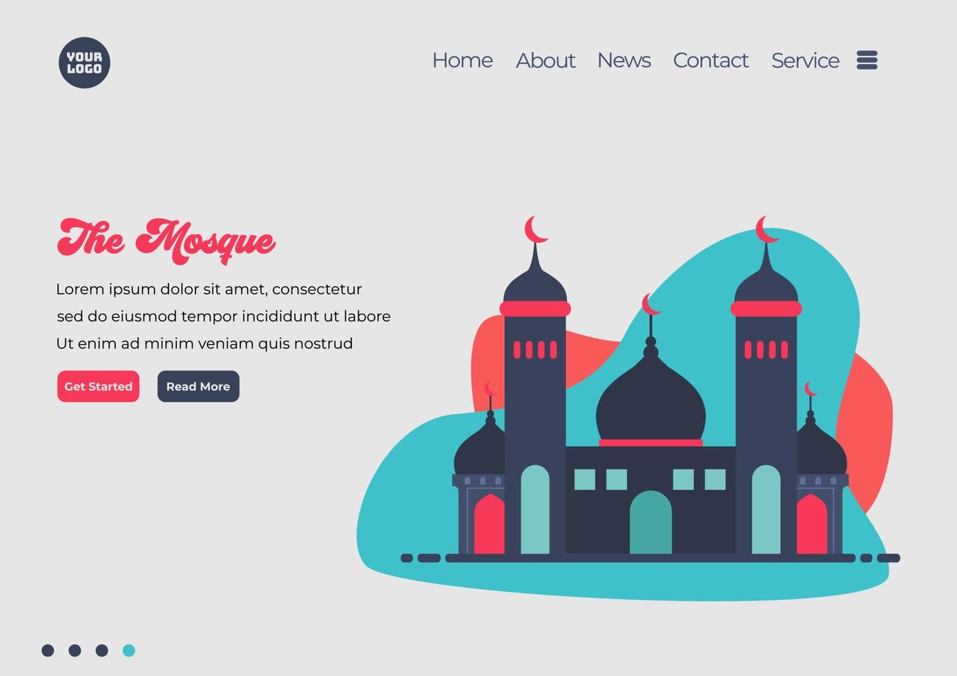 Landing page template of Mosque illustration. Modern flat design concept of web page design for website and mobile website. Easy to edit and customize. Vector illustration. Flat design style