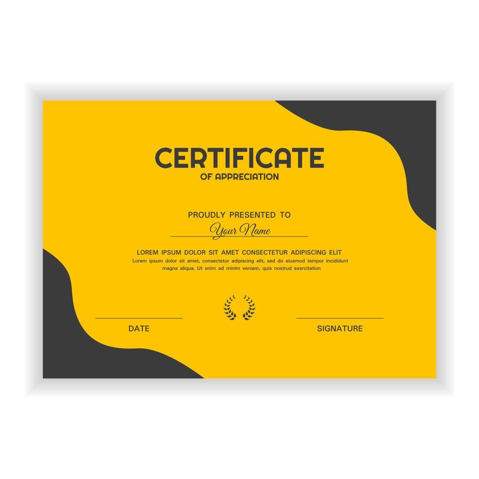 Creative Certificate of Appreciation Award Template with yellow color vector