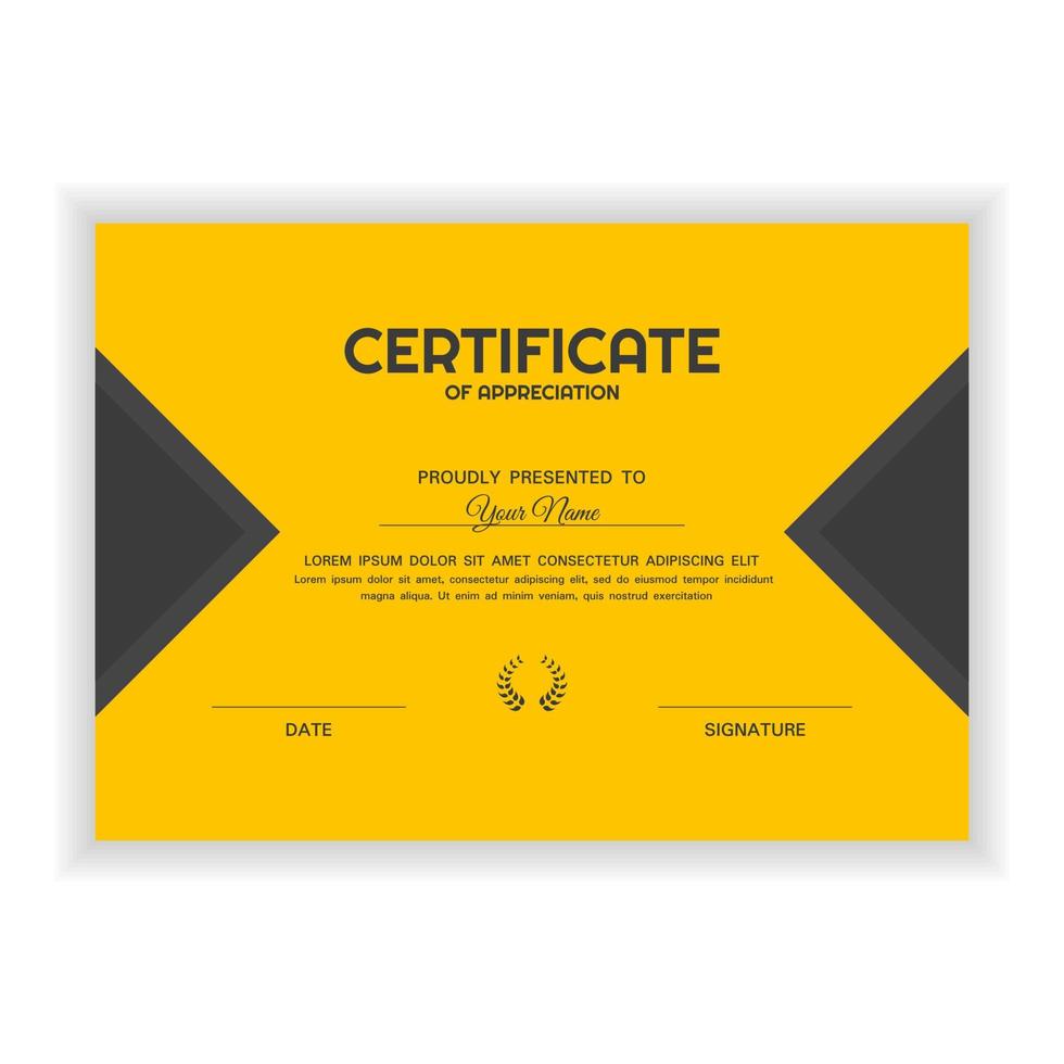 Creative Certificate of Appreciation Award Template with yellow color vector