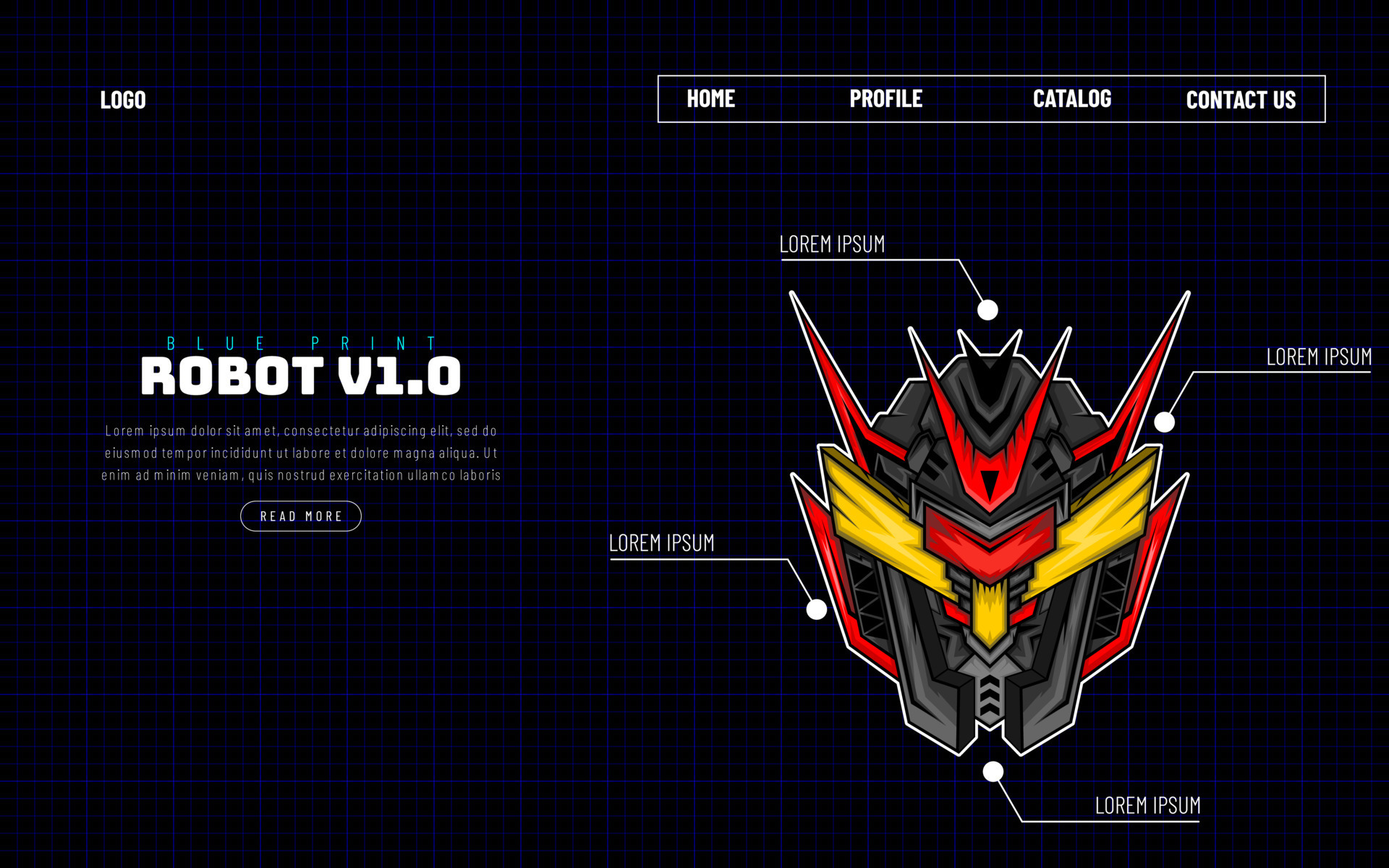 Blue print of red robot. Simple design for web landing page. 7995708 ...