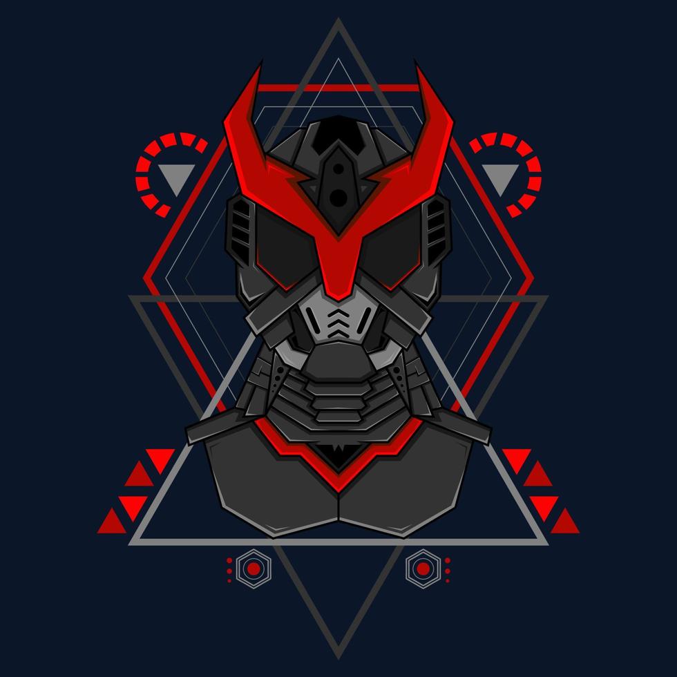 Illustration vector graphic of cyborg robot knight in the sacred geometry ornaments background, Perfect for T-Shirt Design, Sticker, Poster, Merchandise and E-sport logo