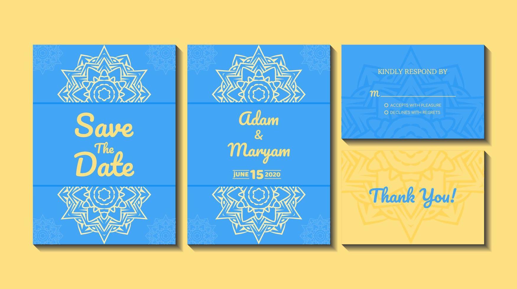 set cover content wedding invitation card with mandala, abstract frame background decoration ornament mockup greeting celebration rustic template vector illustration