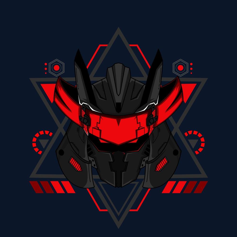 Illustration vector graphic of cyborg robot knight in the sacred geometry ornaments background, Perfect for T-Shirt Design, Sticker, Poster, Merchandise and E-sport logo