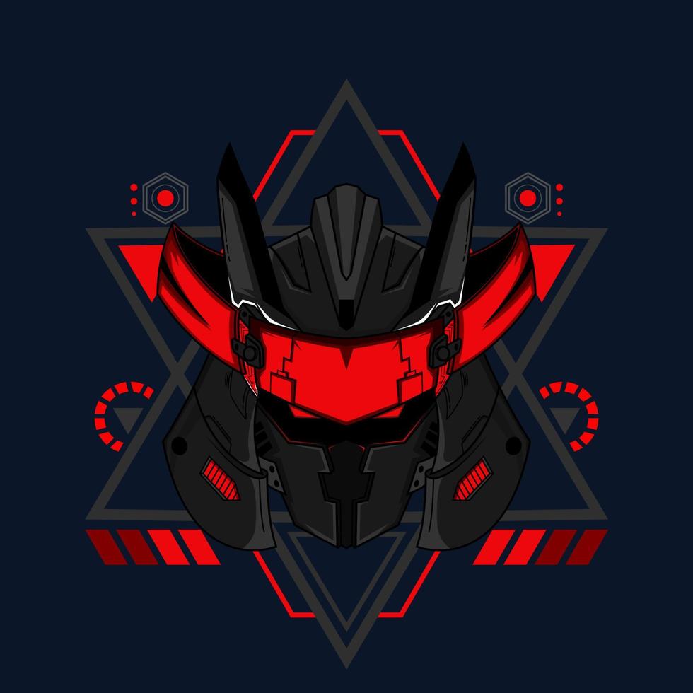 gráfico vectorial ilustrativo del caballero robot cyborg en el fondo de los adornos de geometría sagrada, perfecto para el diseño de camisetas, adhesivos, afiches, mercancías y logotipo de e-sport vector