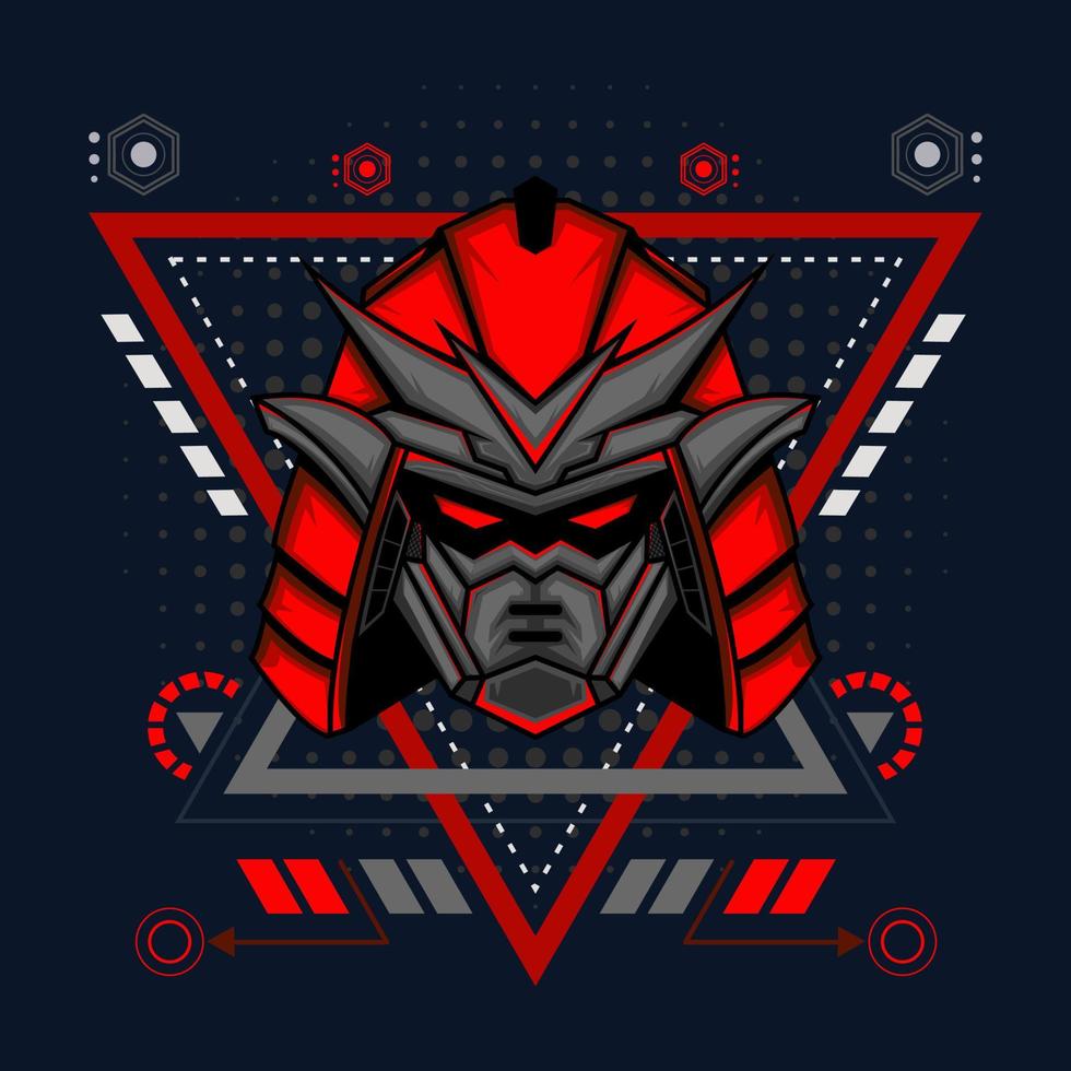 Illustration vector graphic of cyborg robot knight in the sacred geometry ornaments background, Perfect for T-Shirt Design, Sticker, Poster, Merchandise and E-sport logo