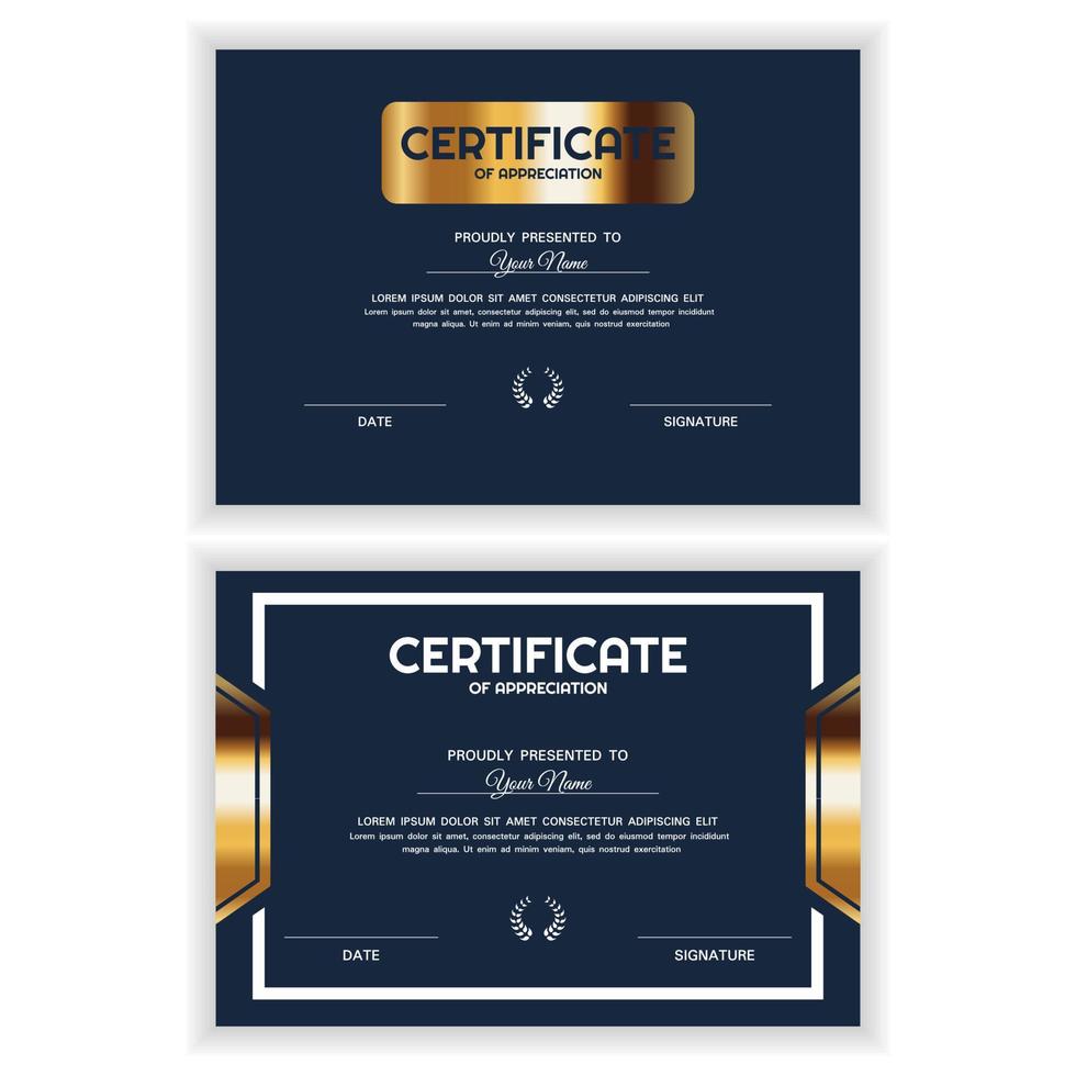 paquete de plantilla de premio de certificado de reconocimiento de oro creativo vector