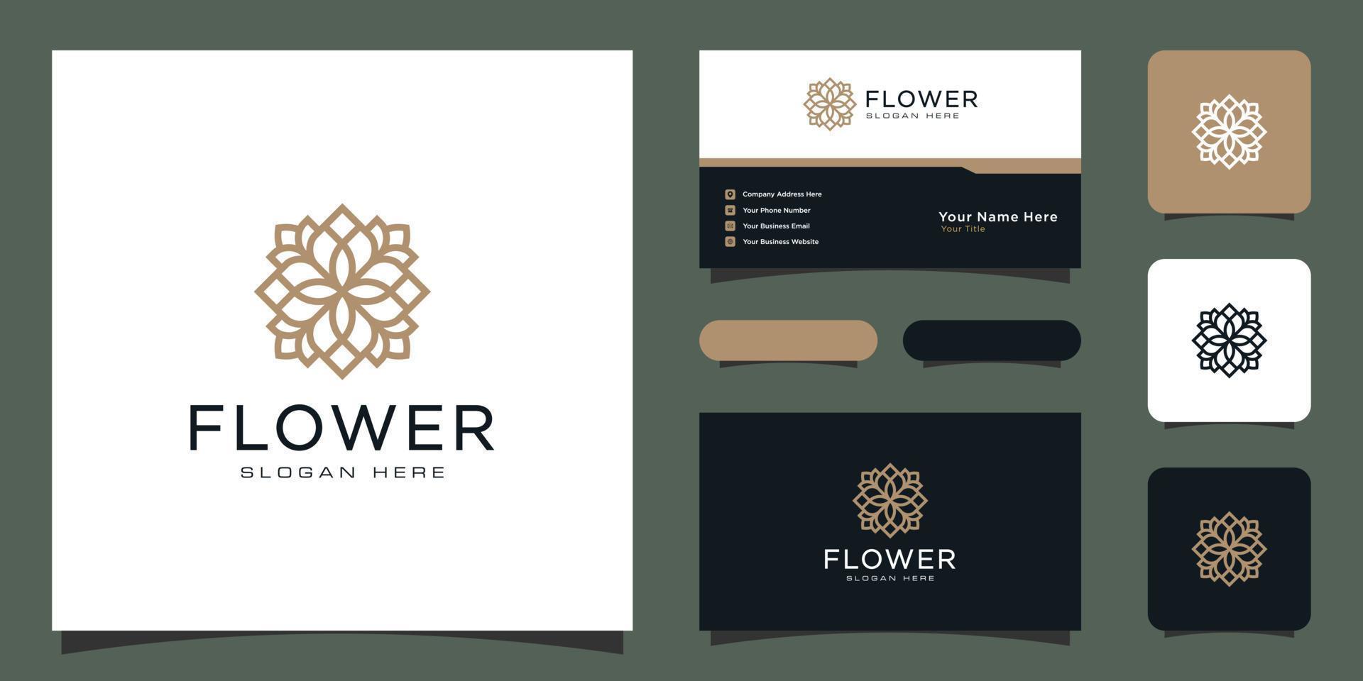 Flower monoline luxury logo with business card design vector