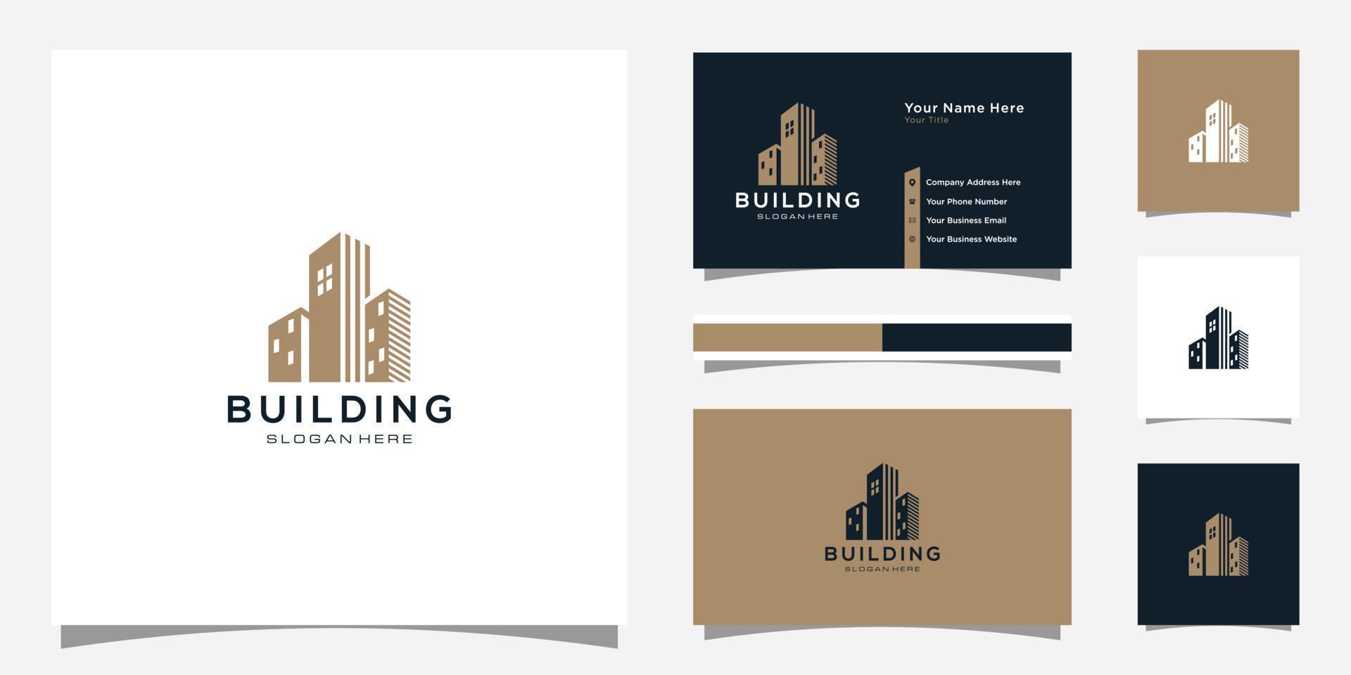 Building logo with line art style. city building abstract for logo design inspiration and business card design vector