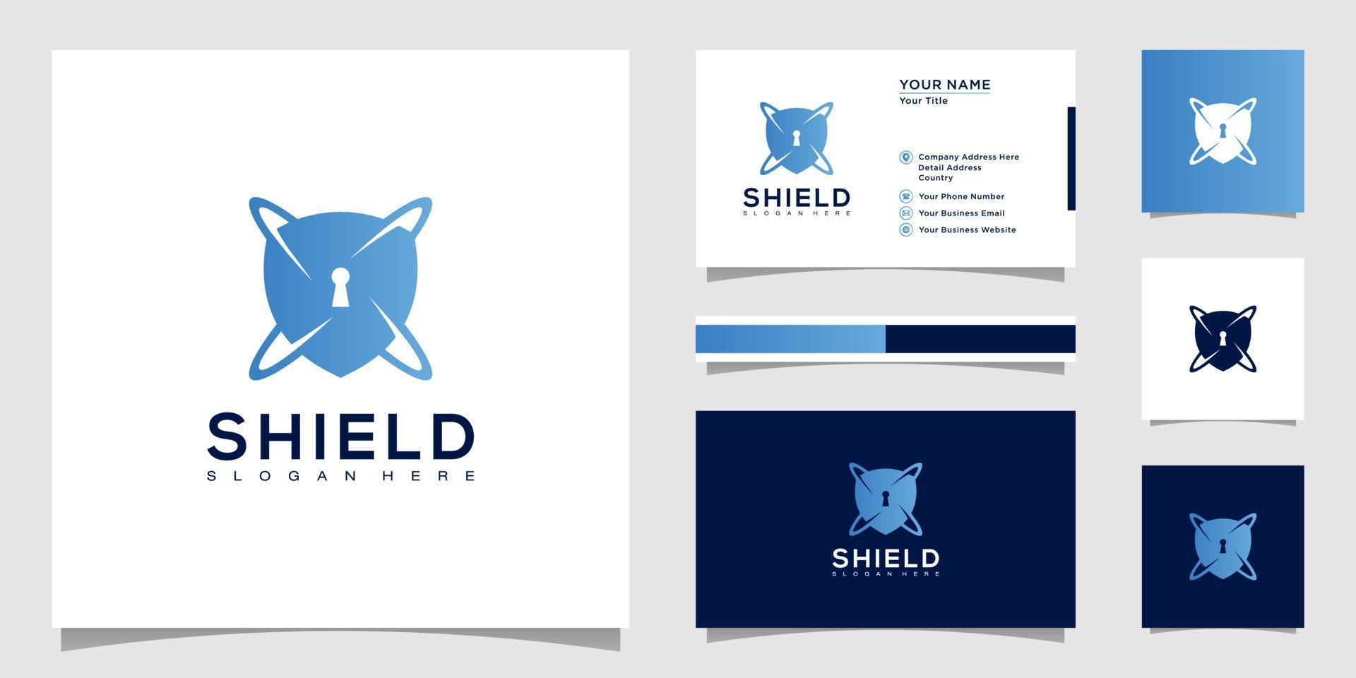 shield security logo design and business card vector