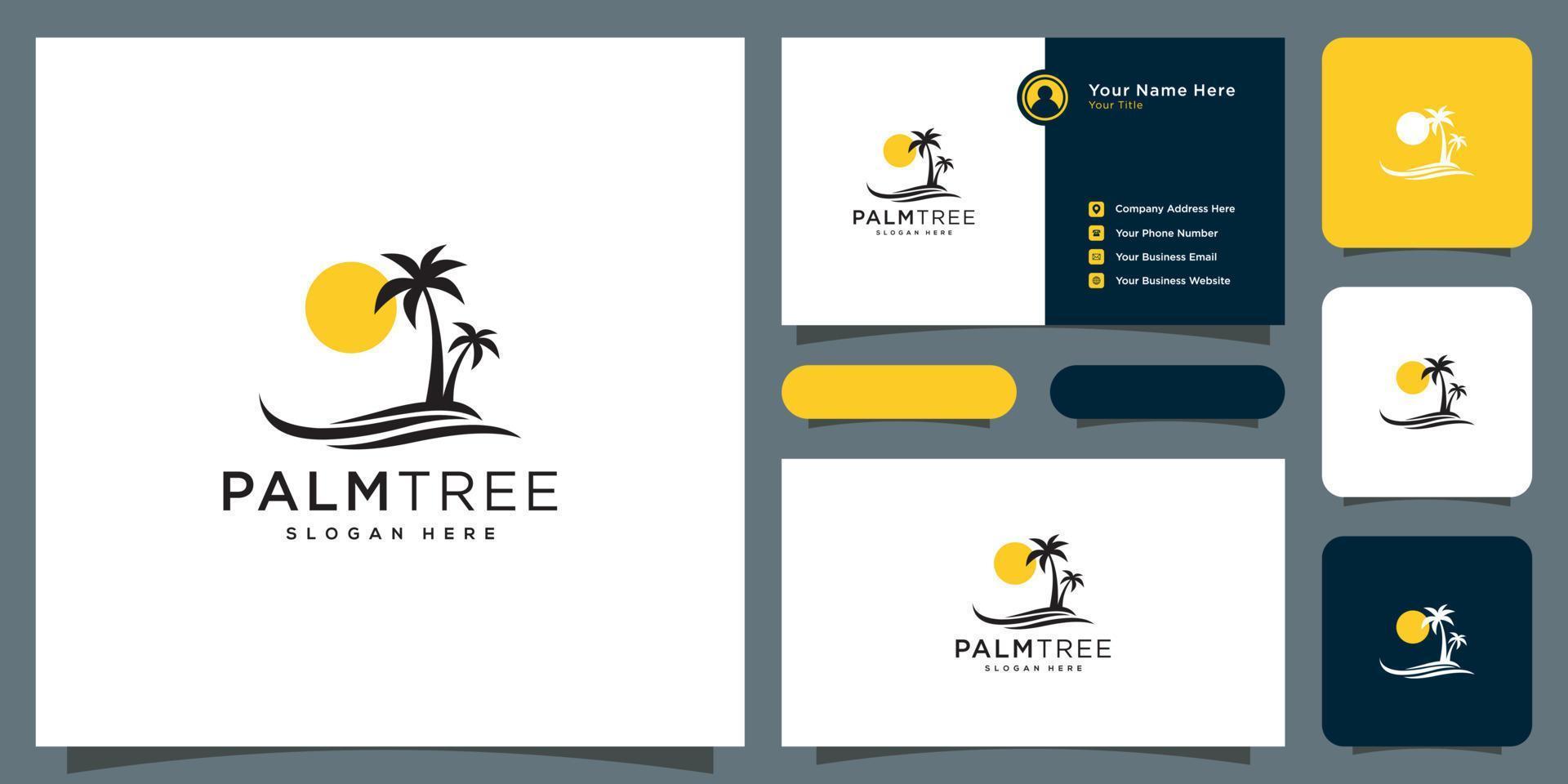 diseño de vector de logotipo de palmera y tarjeta de visita