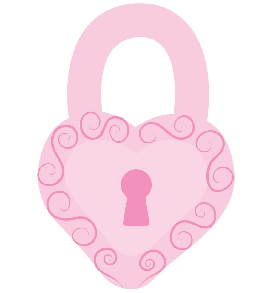 Pink decorative padlock in the shape of a heart. Final illustration isolated on white background. vector