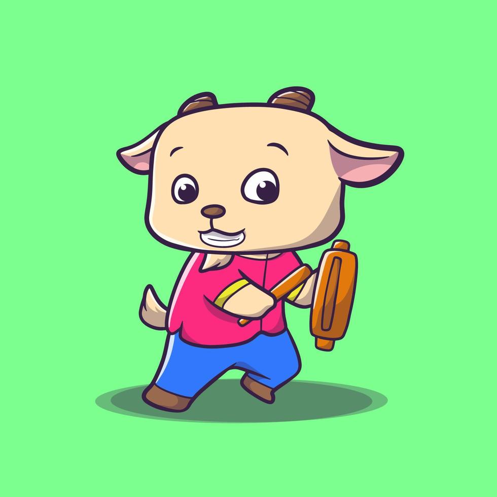 Cute goat with a wake-up call with kentong mascot cartoon style vector