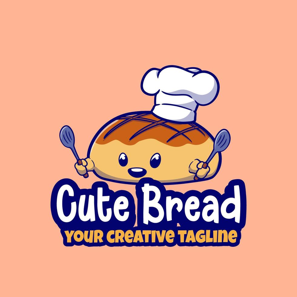 mascot logo Bread carrying two spatulas for store branding vector