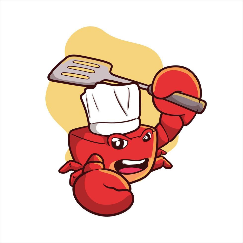 mascot logo illustration of chef crab holding spatula cartoon style vector