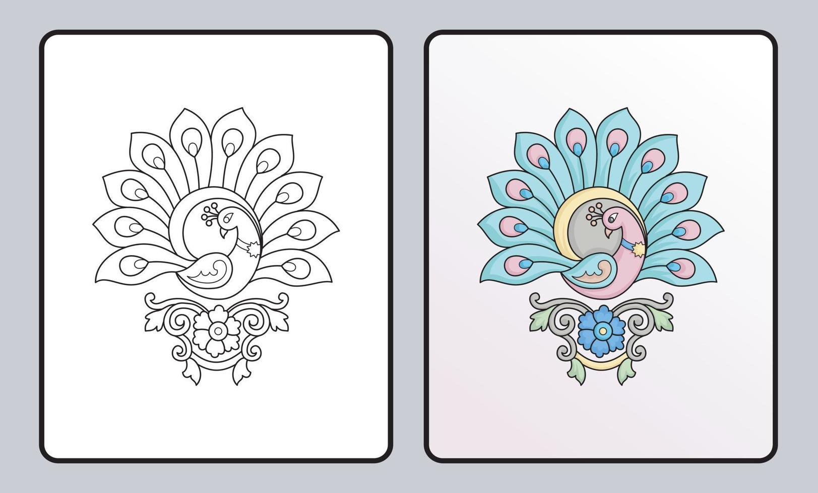 peacock coloring book or page, education for children vector