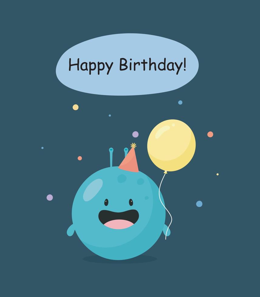 Cute Monster with balloon. Cartoon style. Vector illustration. For card, posters, banners, children books, printing on the pack, printing on clothes, fabric, wallpaper, textile or dishes.