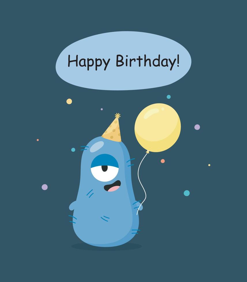 Cute Monster with balloon. Cartoon style. Vector illustration. For card, posters, banners, children books, printing on the pack, printing on clothes, fabric, wallpaper, textile or dishes.