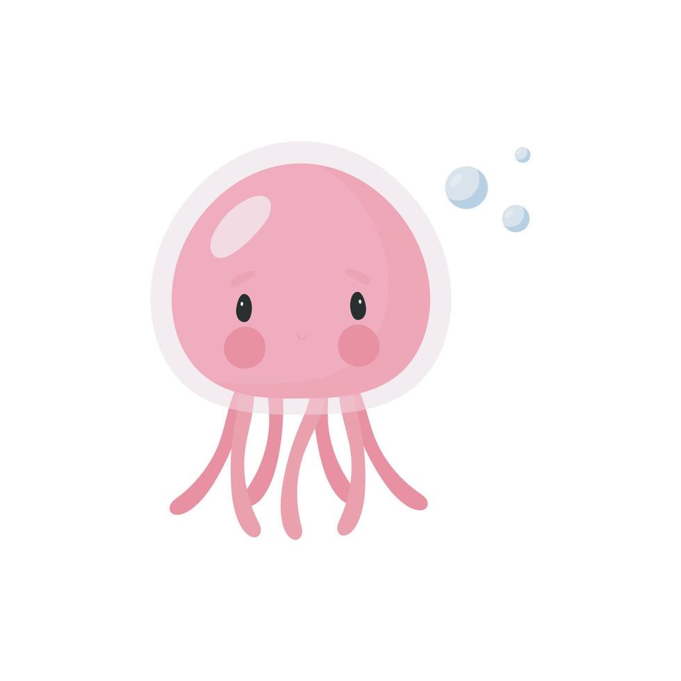 Cute Jellyfish. Cartoon style. Vector illustration. For card, posters, banners, books, printing on the pack, printing on clothes, fabric, wallpaper, textile or dishes.