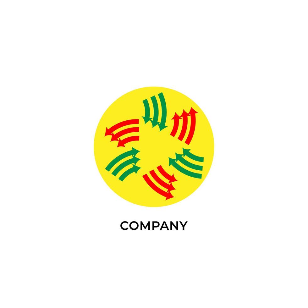 Three layers of red and green arrows with yellow ellipse shape