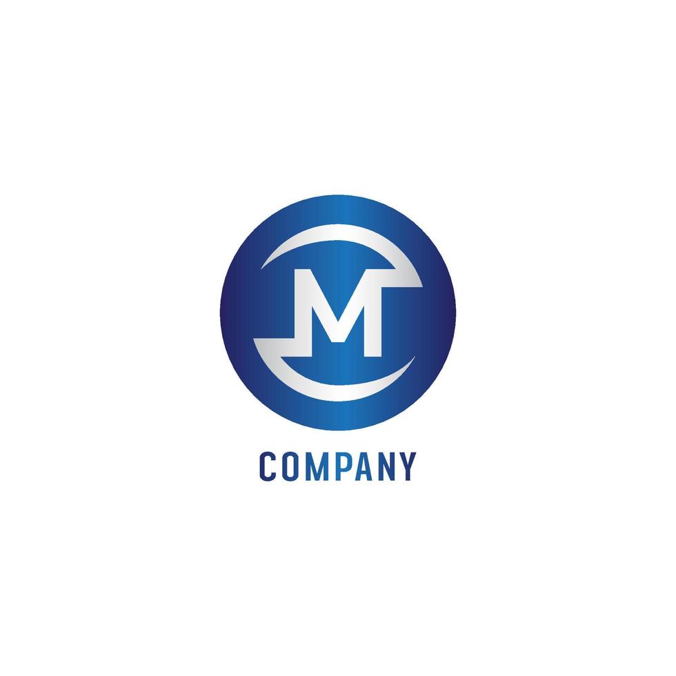 Letter M Alphabetic Logo Design Template, Abjad, Metallic Blue, White, Rounded Ellipse Letter mark Logo Concept vector