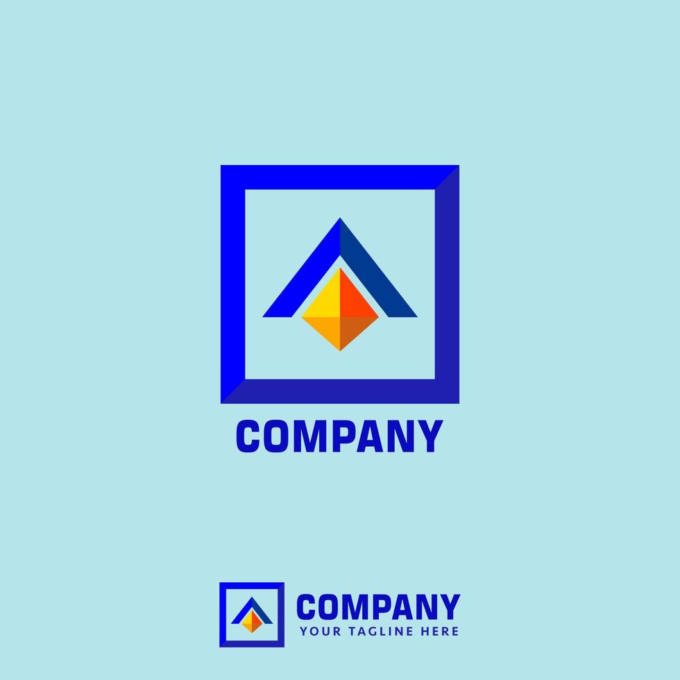 Real Estate Company Logo Design Template, Diamond, Roof Top Design Concept, Square, Triangle, Blue, Orange vector