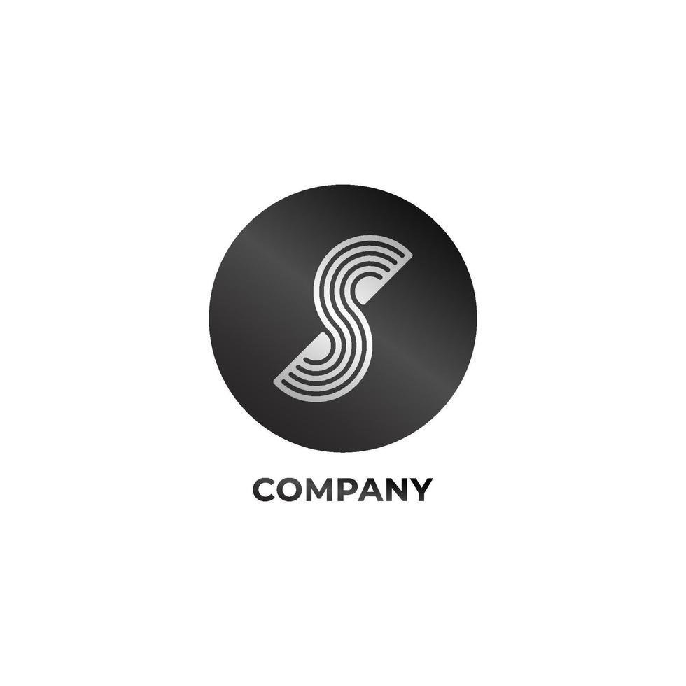 Letter S Alphabetic Logo Design Template, Wave Line Logo Concept, Black and White, Rounded, Ellipse vector