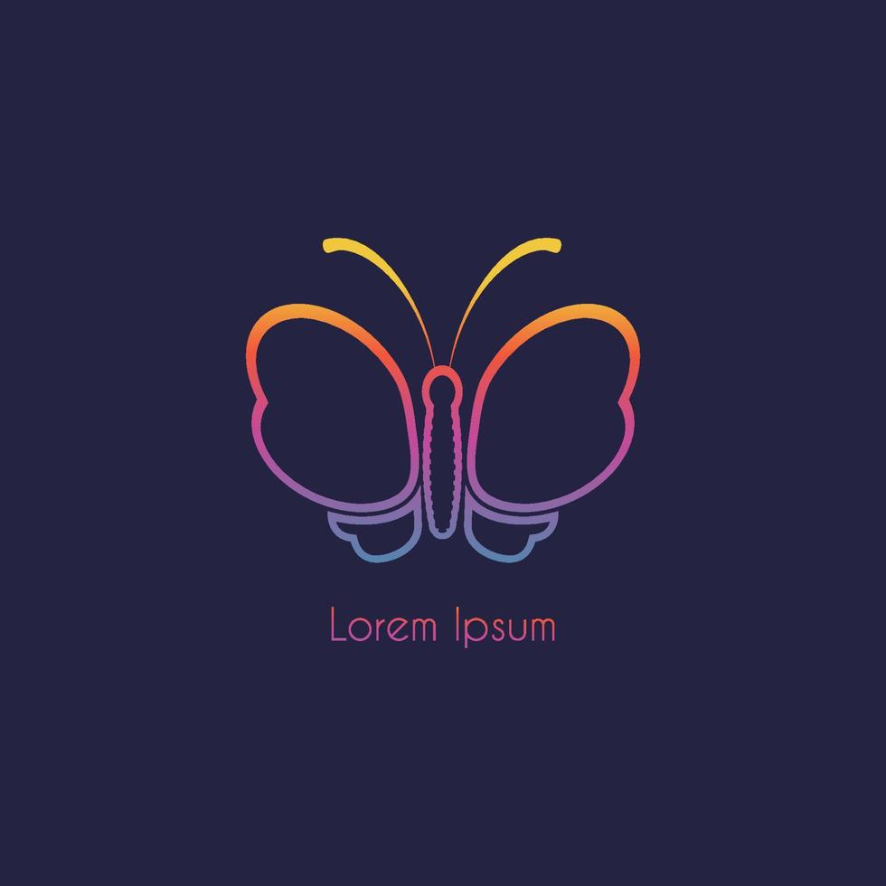 Abstract Butterfly logo design template with outlined wings shape. Multicolor Gradation Animal Logo Concept Isolated on navy blue background. Suitable for beauty and fashion product vector