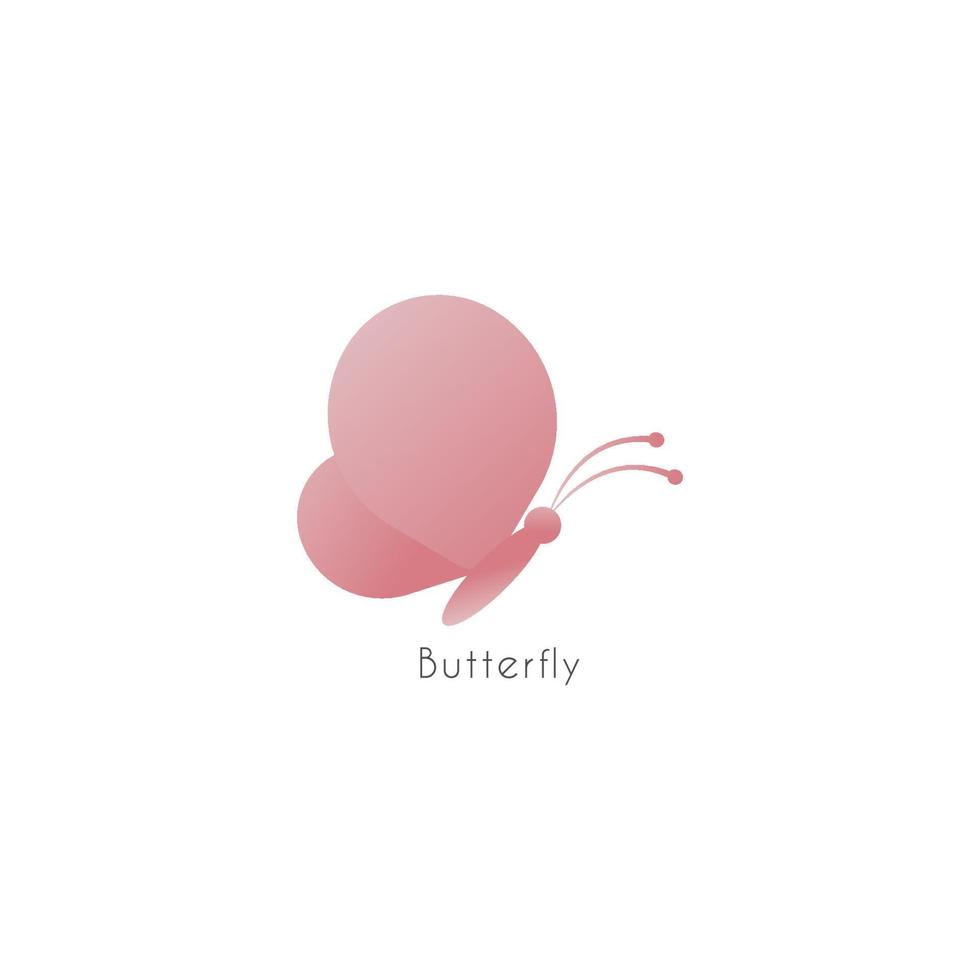 Beautiful Abstract Flying Butterfly with rounded wings. Logo design Isolated on White background. Pink Thulian Flamingo Marshmallow Pastel Color Gradient. Suitable for beauty and fashion product vector