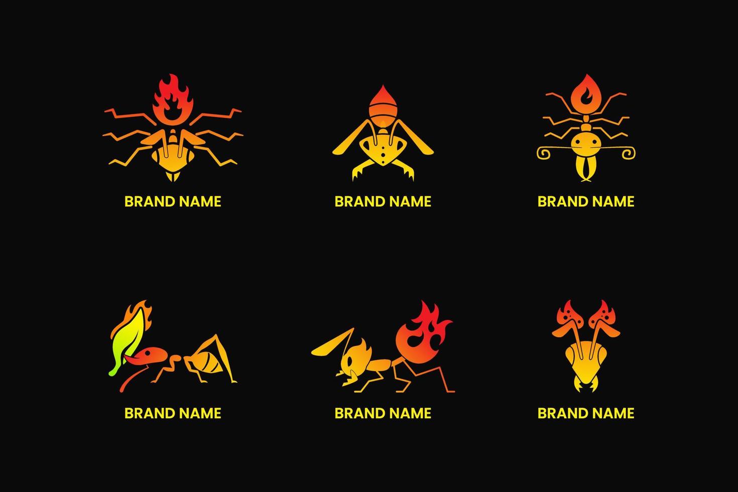 colección de concepto de logo de hormiga de fuego. Estilo moderno, degradado, plano, elegante, combinado, simple e insecto. mejor para logotipo, icono, símbolo y signo. como animal, mascota, logotipo de peligro y diseño de camisetas vector