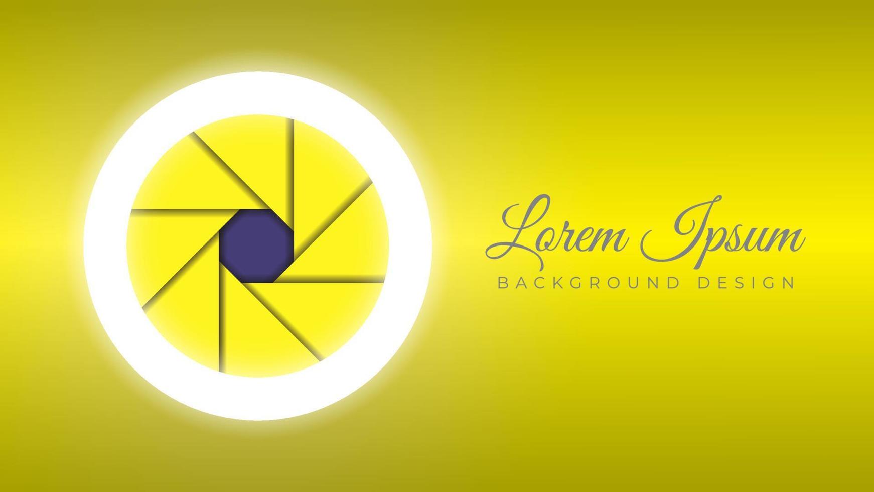 Apertura abierta de lente de cámara colorida con ilustración de vector de stock de luz de anillo. plantilla de diseño de fondo. tema de color degradado amarillo metálico brillante