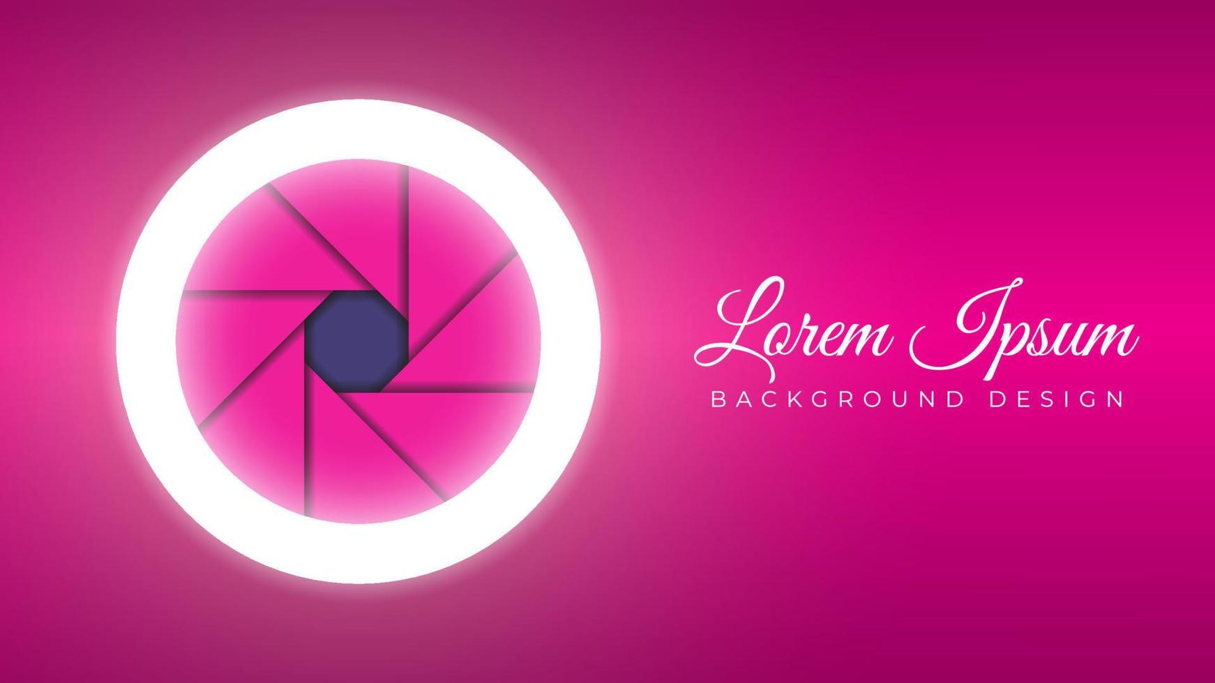 Camera Lens Open Aperture with Ring Light Stock Vector Illustration. Background Design Template. Bright Pink Magenta Gradient Color Theme