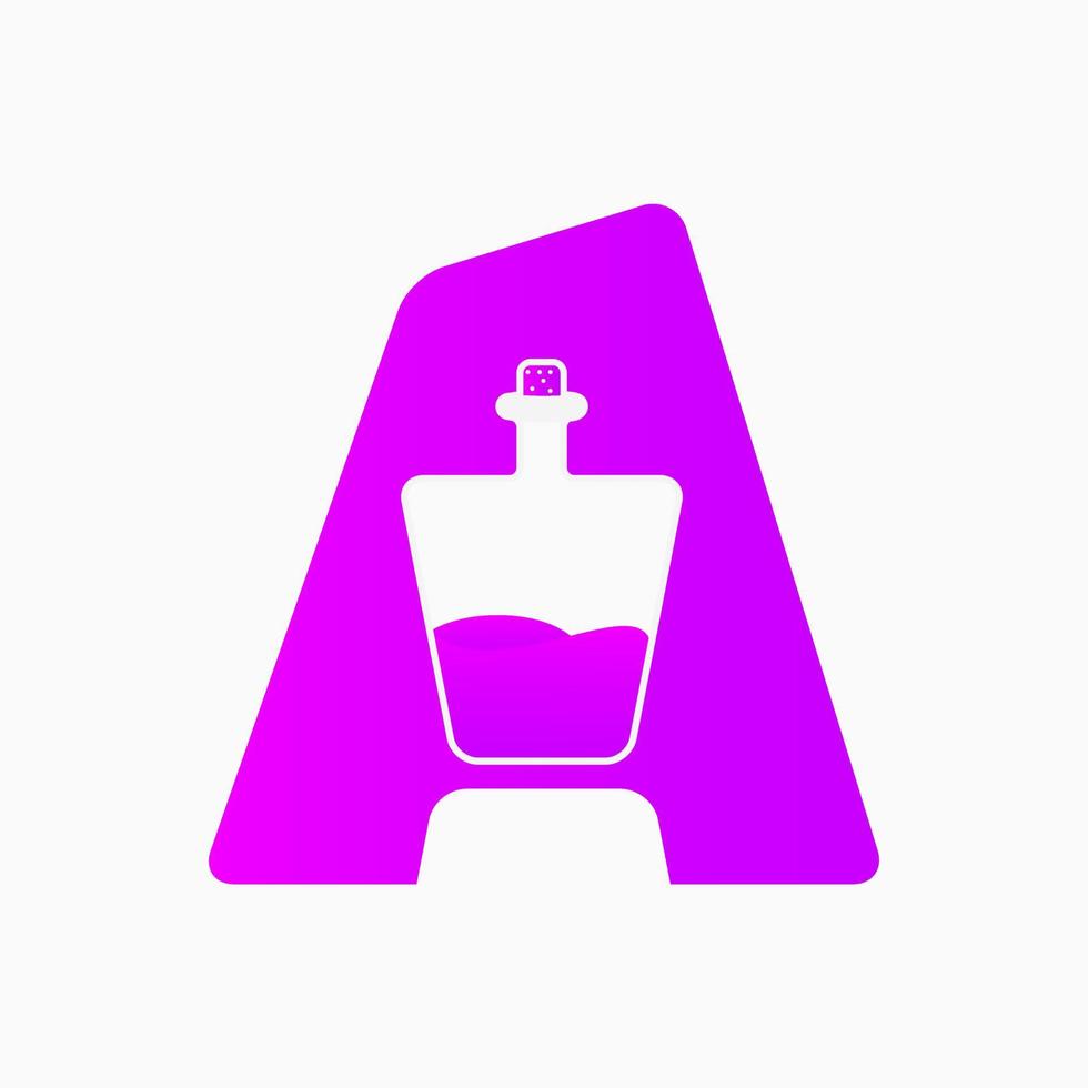 concepto de logotipo de letra a y botella. espacio negativo, logotipo degradado, minimalista, moderno, elegante y único. rosado y morado. adecuado para logotipo, icono, símbolo y signo. como inicial o logotipo de perfume vector