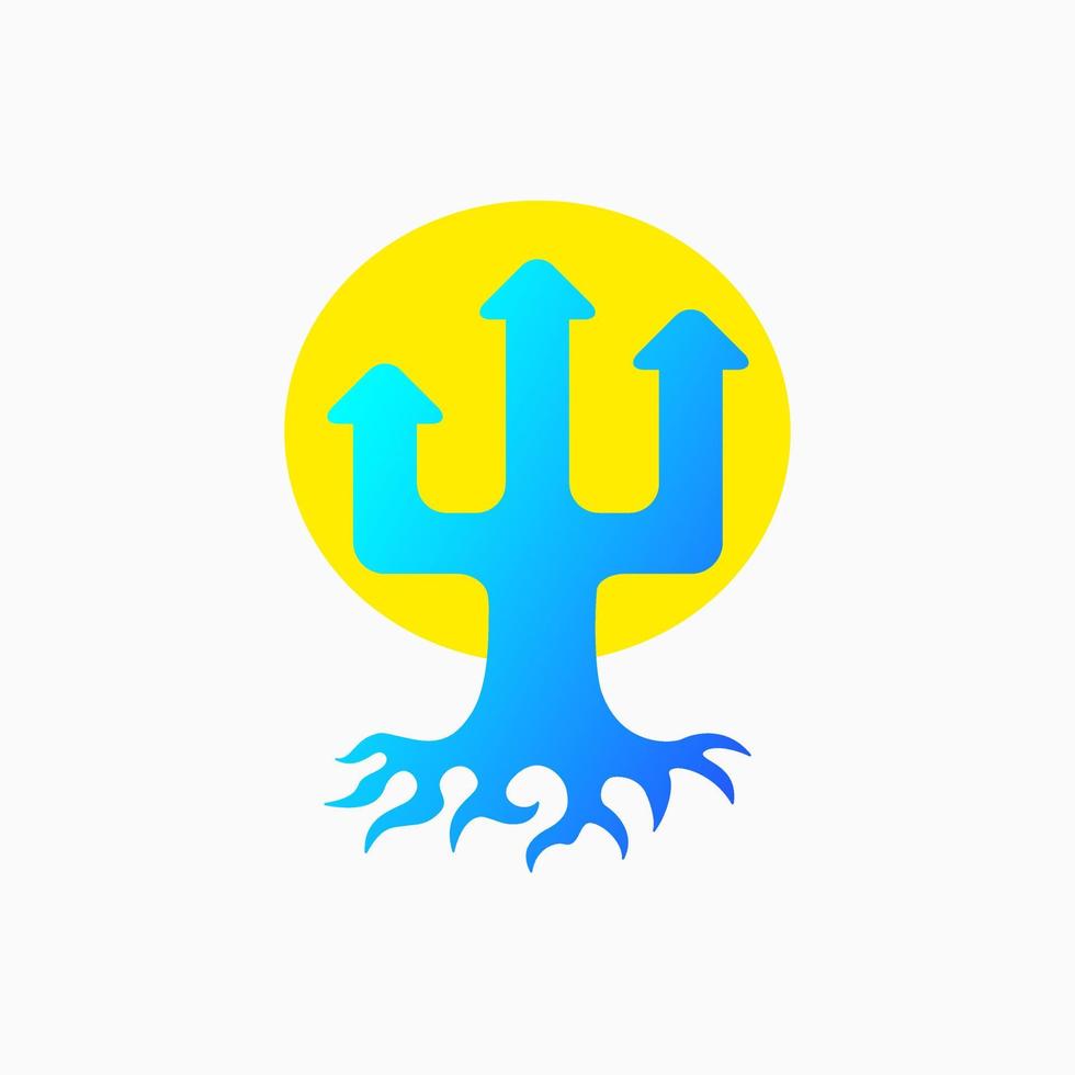 concepto de logotipo de árbol y flecha hacia arriba. logotipo combinado, plano, simple, moderno y limpio. amarillo y azul adecuado para logotipo, icono, símbolo y signo. como logotipo de finanzas, seguros y éxito vector