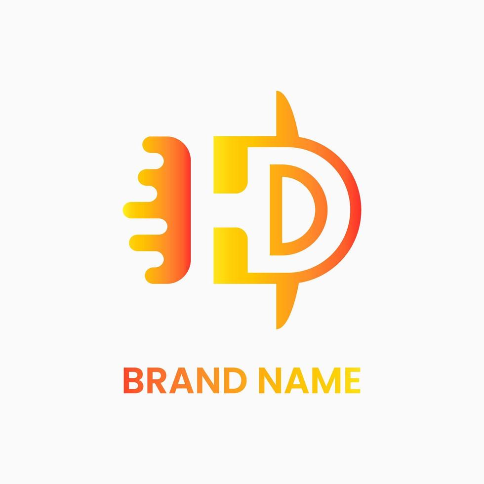 letter d and rocket logo concept. gradient, modern, combination, simple, flat and clean. yellow and orange. suitable for logo, icon, symbol and sign. such as fast, transportation or initial logo vector