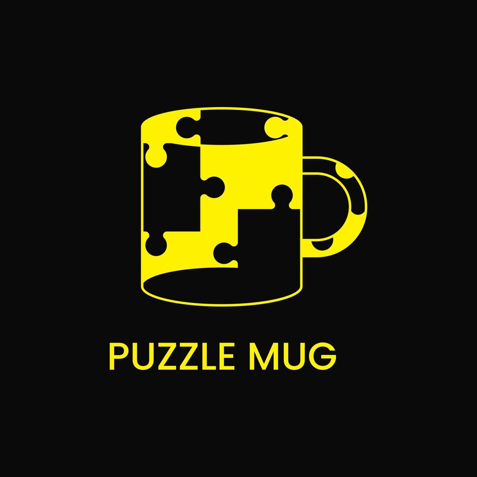 puzzle and mug logo concept. line, simple, monogram, combination and flat logotype. suitable for logo, icon, symbol and sign. yellow vector