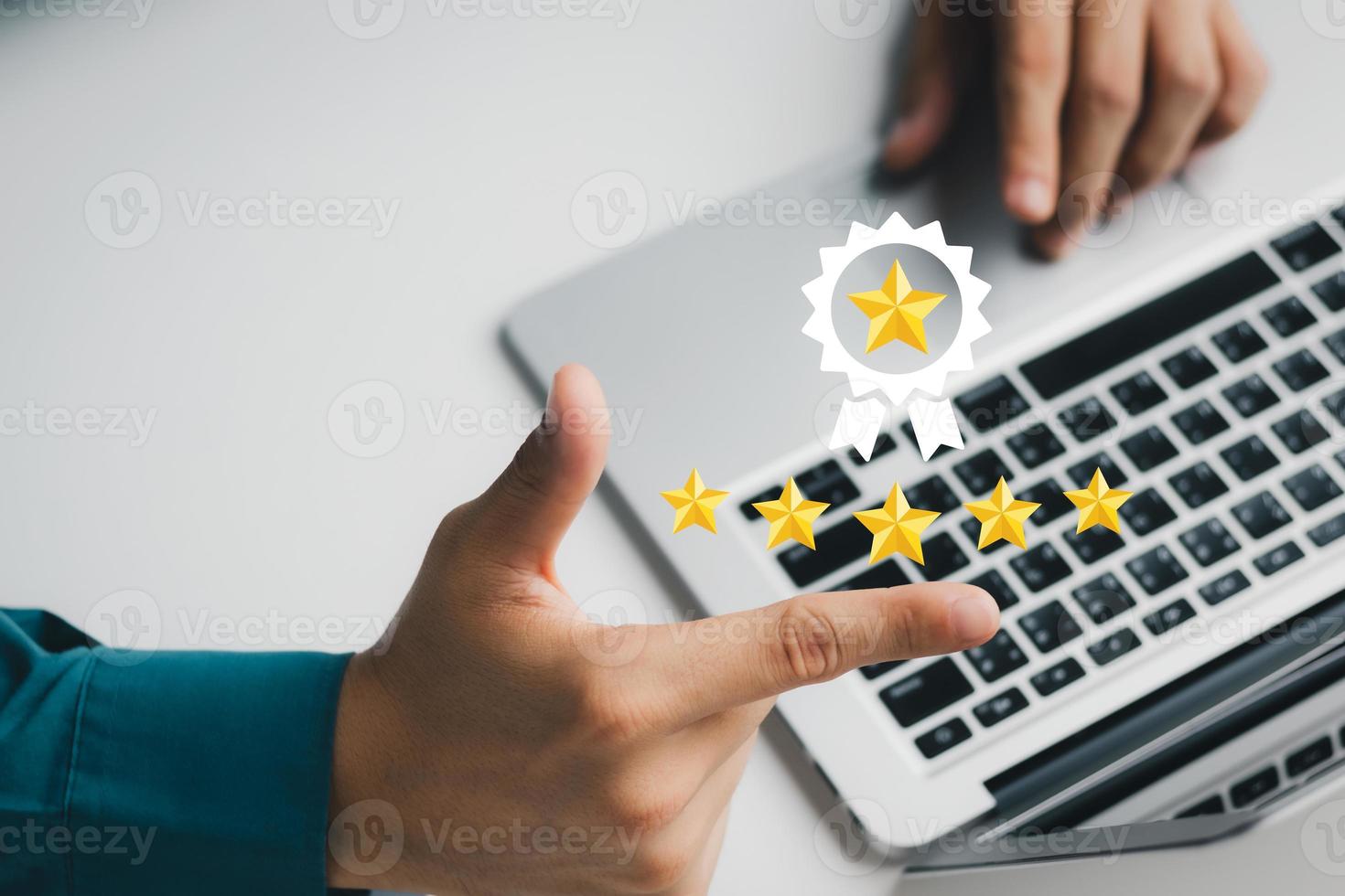 User give rating to service experience on online application, Customer review satisfaction feedback survey concept, Customer can evaluate quality of service leading to reputation ranking of business. photo