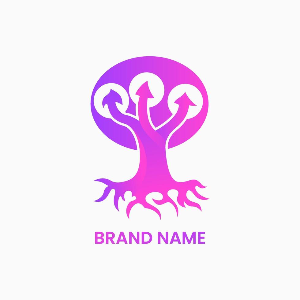 concepto de logotipo de árbol y flecha. logotipo moderno, degradado, combinado, simple y limpio. rosado y morado. adecuado para logotipo, icono, símbolo y signo. como el logotipo de las finanzas o la naturaleza vector