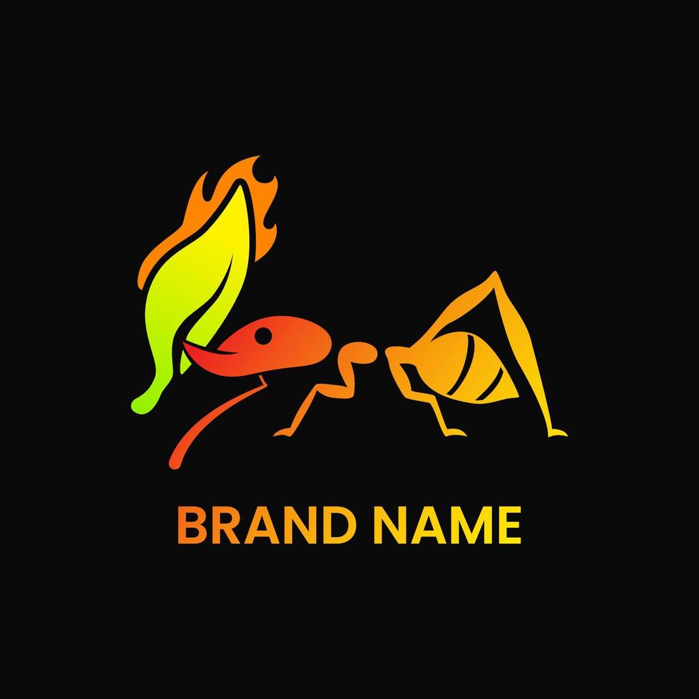 leaf, ant and fire logo concept. modern, gradient, simple, flat, combination, danger and creative style. suitable for logo, icon, symbol, mascot and sign. insect, mascot logo and t shirt design vector