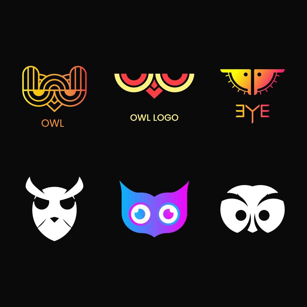 collection of owls logo concept. bird, modern, gradient, line, creative, elegant and simple style. suitable for logo, icon, emblem, mascot, symbol and sign vector