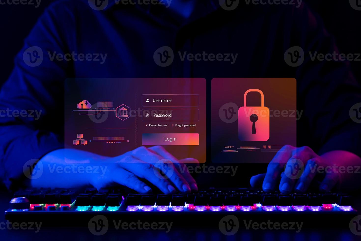 cybersecurity concept, user privacy security and encryption, secure internet access Future technology and cybernetics, screen padlock. photo