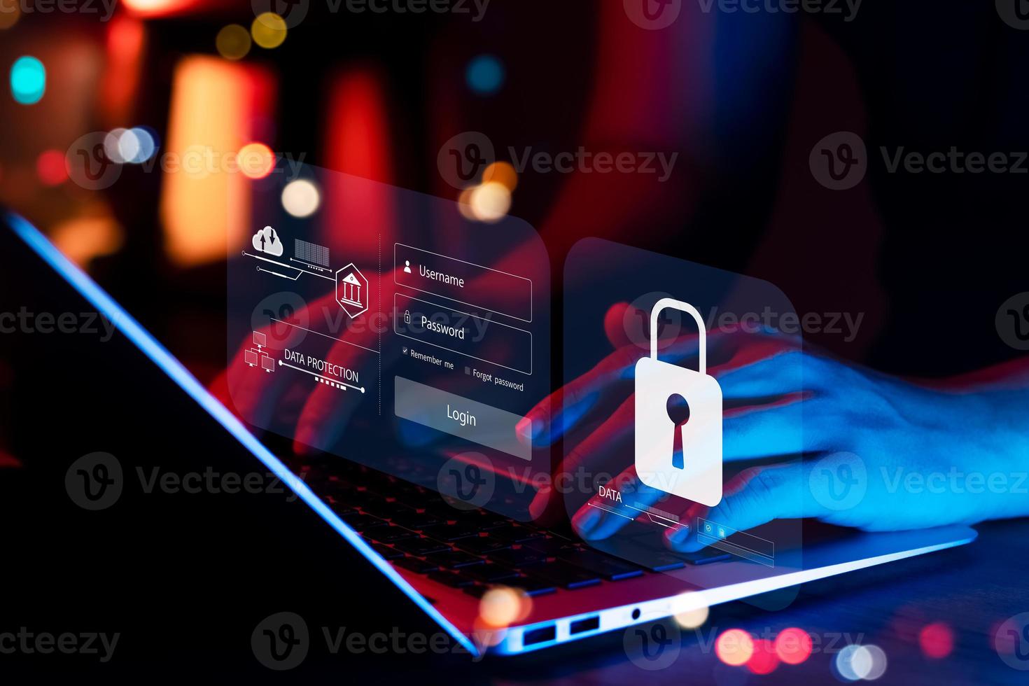 cybersecurity concept, user privacy security and encryption, secure internet access Future technology and cybernetics, screen padlock. photo