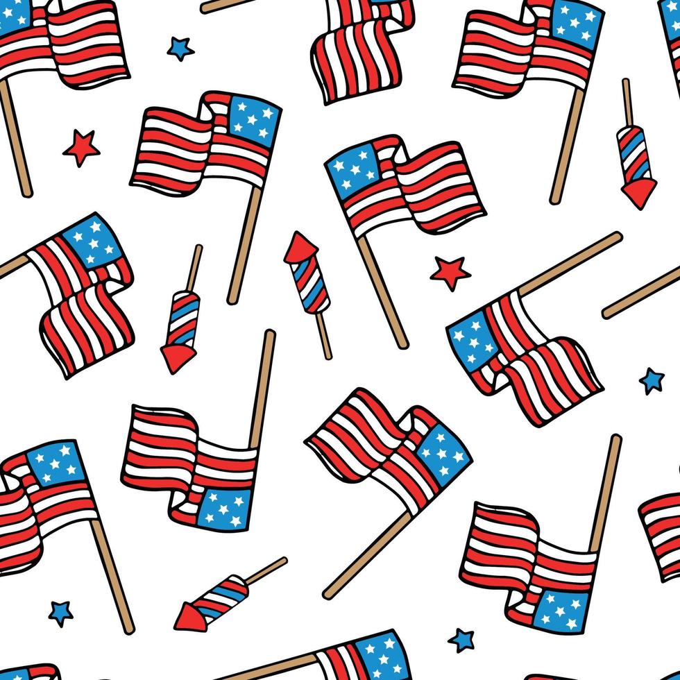 Seamelss pattern for the July, 4th, patriot day, memorial day, etc. Wrapping paper, background, textile print, packaging design with american flags vector