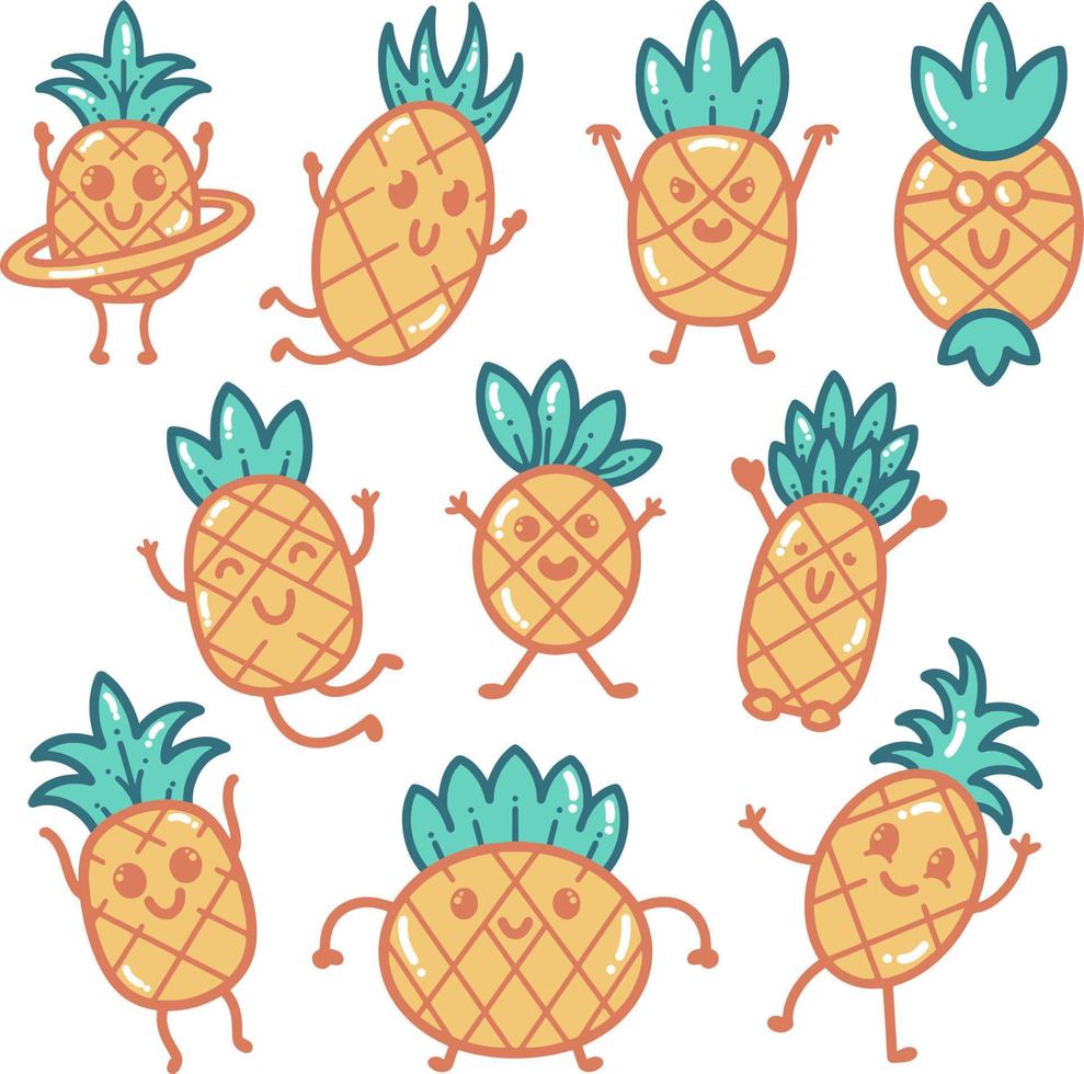 ilustración de doodle de dibujos animados de piña vector