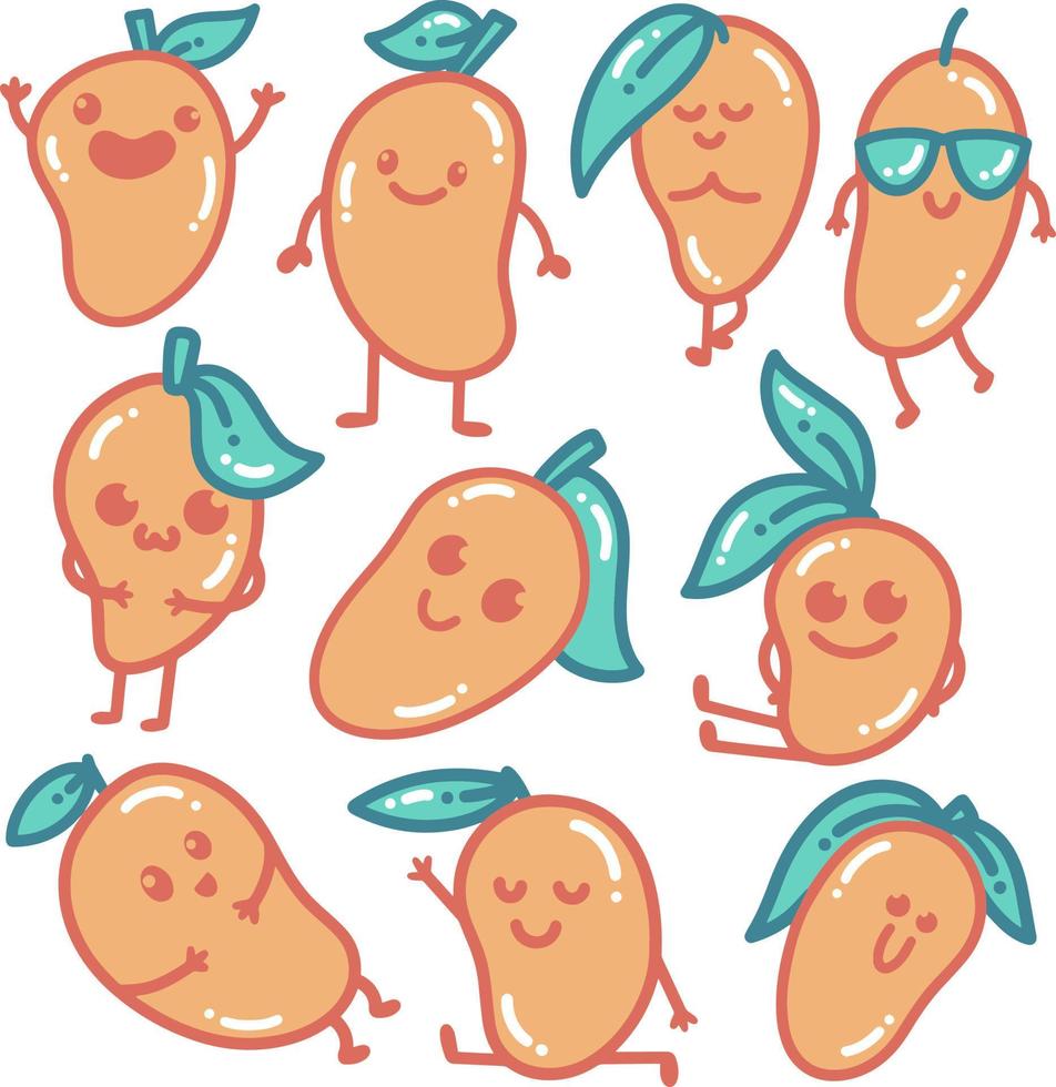 Mango Cartoon Sticker Pack vector
