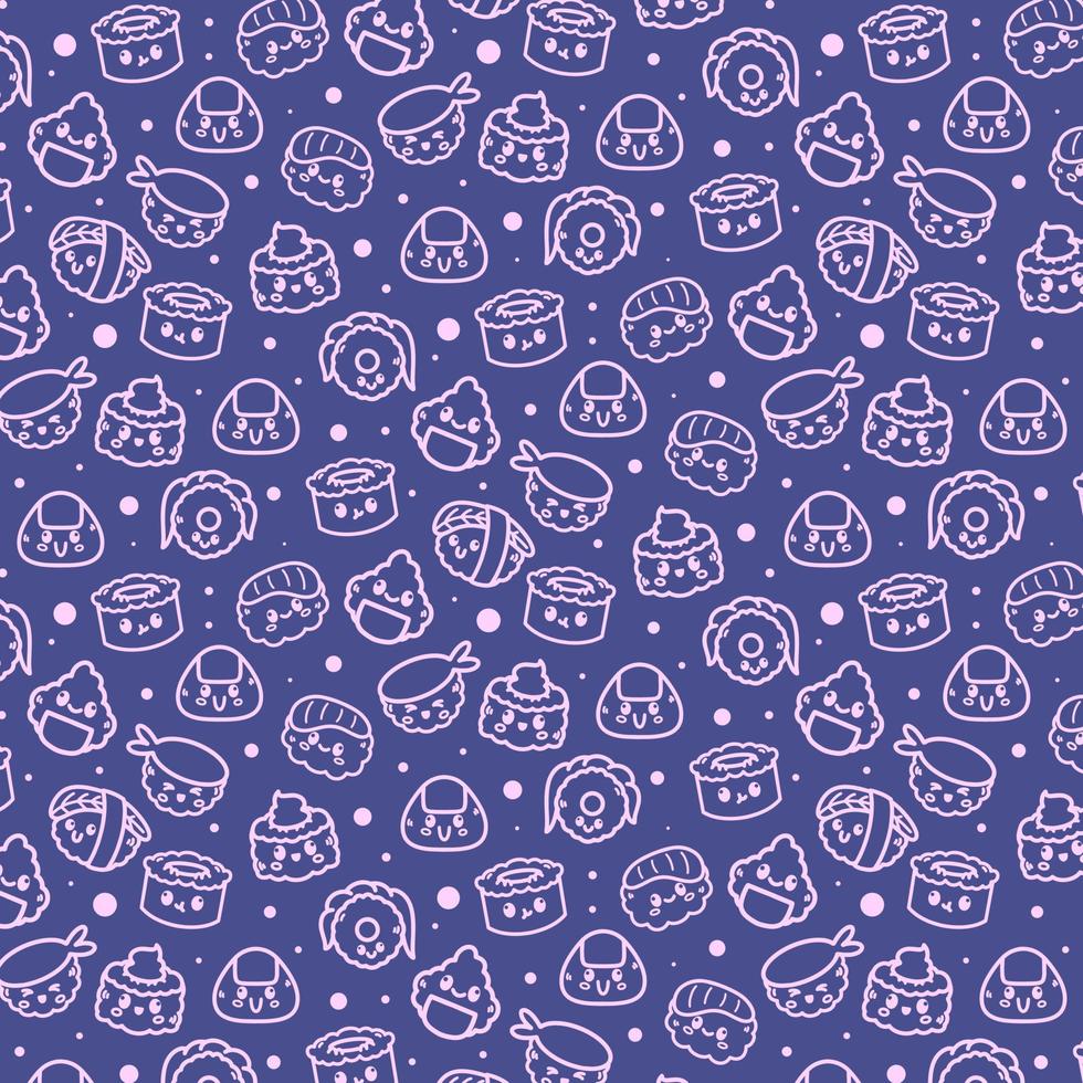 Outline Sushi Cartoon Pattern Background vector